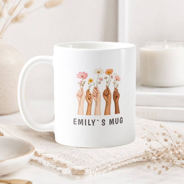 Personlig Boho Vildblommamugg med namn  Kaffemugg (Personalized Boho Wildflower Mug with Name)