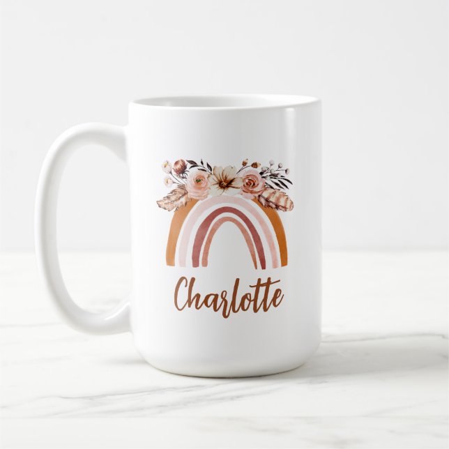 Personlig Boho Watercolor Rainbow Kaffemugg (Vänster)