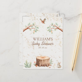 Personlig Boho Woodland Baby Shower Bakgrund Helg Vykort