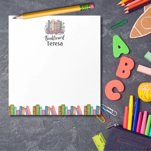 Personlig Bok Älskare, vattenfärg "Booktrovert" Anteckningsblock ("Booktrovert" personalized book lover notepad)