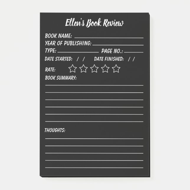 Personlig Bok Review & info Notes Post-it Block (Framsida)