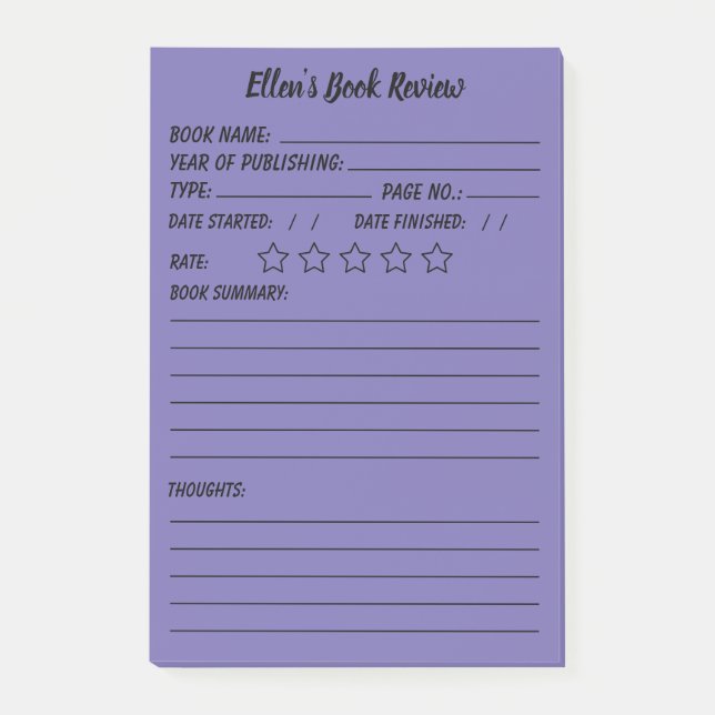 Personlig Bok Review & info Notes Post-it Block (Framsida)