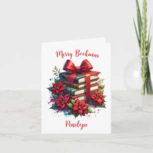 Personlig Bokar och Poinsettias Merry Bookmas Kort