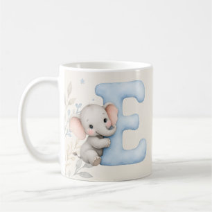 Personlig bokstav E Baby Elefant Namn Design Kaffemugg