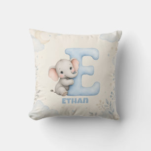 Personlig bokstav E Baby Elefant Namn Design Kudde