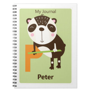 Personlig bokstav P Söt Panda Barn Journal Anteckningsbok