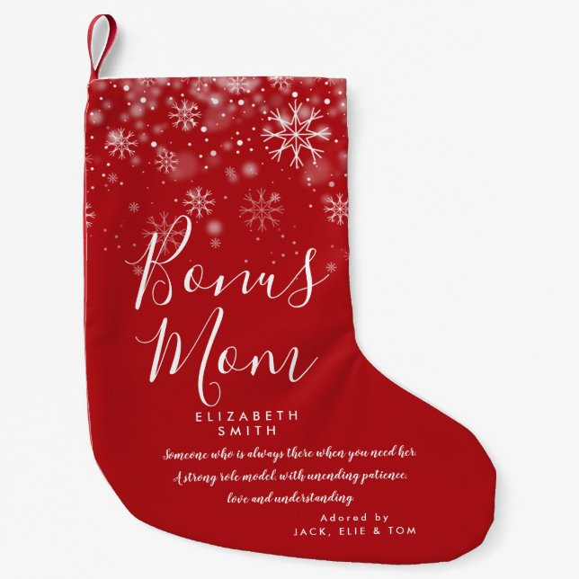 Personlig Bonus Mamma Stepmamma Citat Helgdag Snö Liten Julstrumpa (Framsidan)