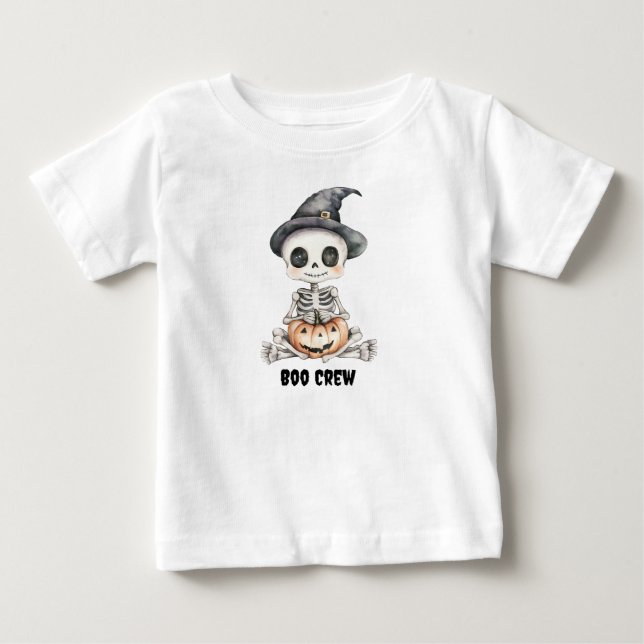 Personlig "Boo Crew" T-Shirt med Cute Skeleton (Framsida)