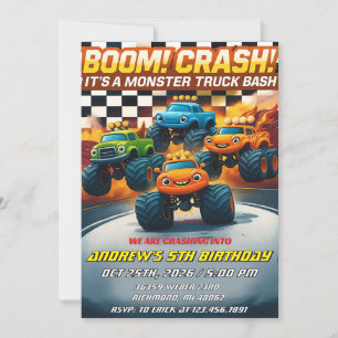 Personlig Boom Crash Monster Truck Födelsedag Inbjudningar