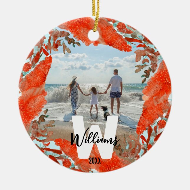 Personlig - början, Namn och Röd korall Julgransprydnad Keramik (Framsidan)