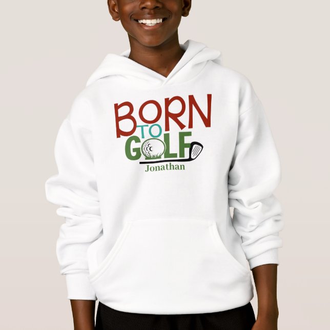 Personlig Born till Golf Hoodie T Shirt (Framsida)