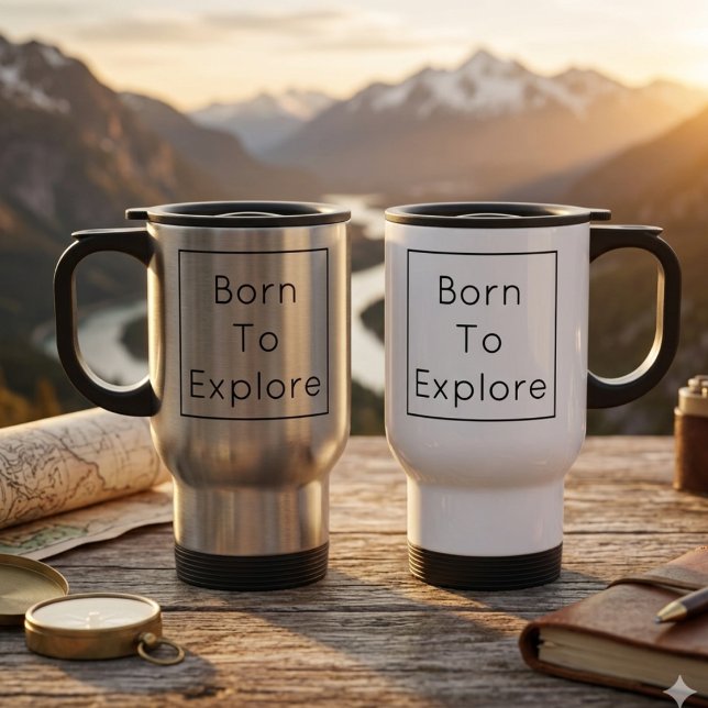 Personlig "Born To Explore" Resemugg (Travel mug with personalized text reads "Born To Explore")