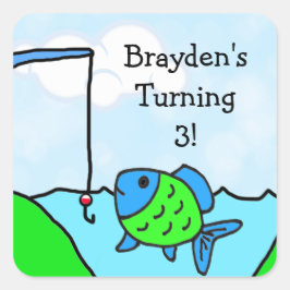 Personlig Borta Fishing Boy's Birthday Stickers Fyrkantigt Klistermärke