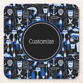 Personlig Borta fiske blåa Mönster Underlägg Papper Kvadrat