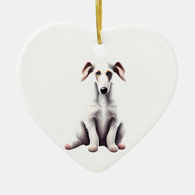 Personlig Borzoi Puppy Julgransprydnad Keramik (Framsidan)