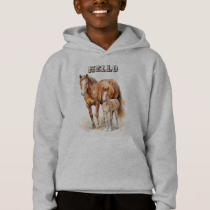 Personlig Boskap "Hej" Baby Horse Huva T Shirt