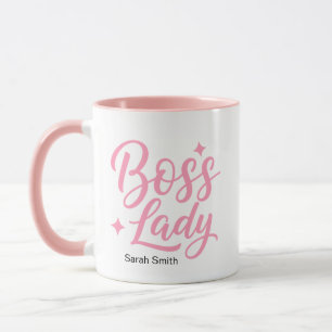 Personlig Boss Lady Mugg Pink Skripttypografi