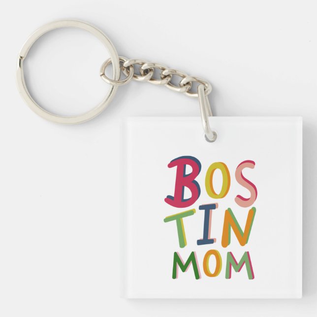 Personlig Bostin Mamma Black Land Nyckelring (Framsidan)