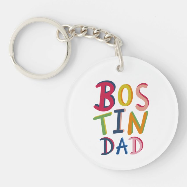 Personlig Bostin Pappa Black Land Nyckelring (Framsidan)