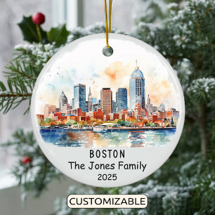 Personlig Boston Ornament, Massachusetts State Julgransprydnad Keramik