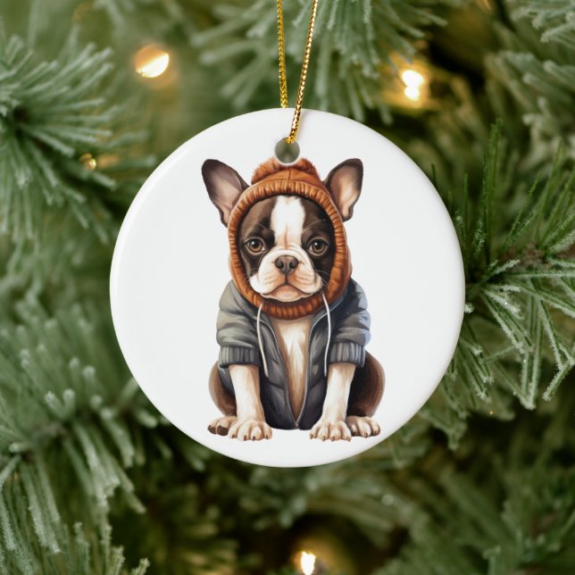 Personlig Boston Terrier Hund Art Julgransprydnad Keramik (Träd)