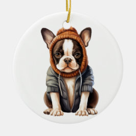 Personlig Boston Terrier Hund Art Julgransprydnad Keramik