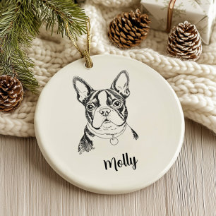 Personlig Boston Terrier Hund Jul Julgransprydnad Keramik