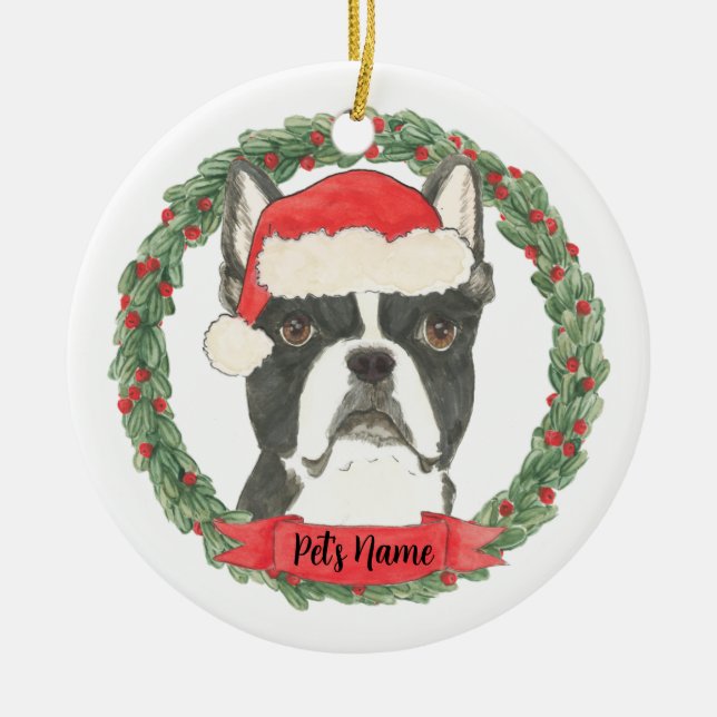 Personlig Boston Terrier Jul Julgransprydnad Keramik (Framsidan)