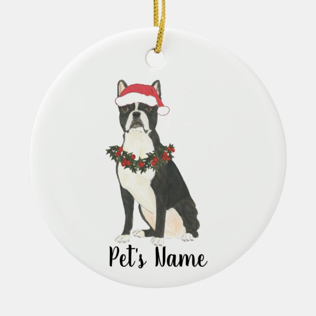 Personlig Boston Terrier-jul Julgransprydnad Keramik (Framsidan)