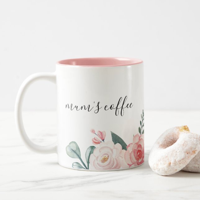 Personlig botanisk blomkruksmugg för mammas kaffe Två-Tonad mugg (Med munk)