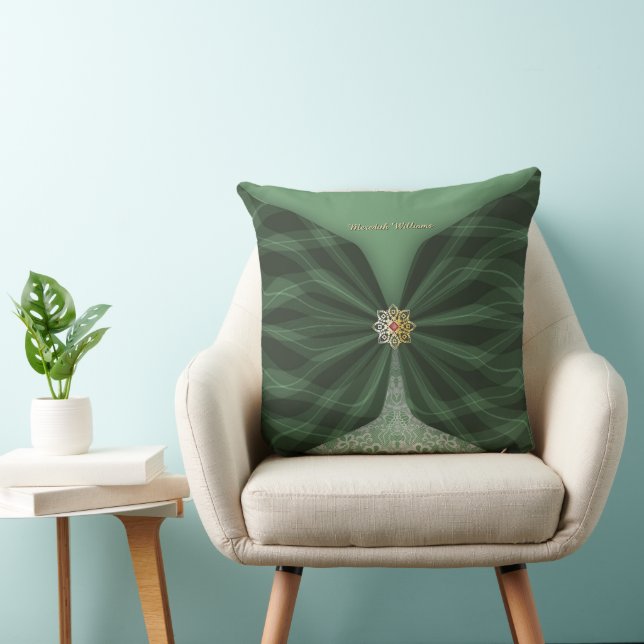 Personlig botanisk grön textilillusion kudde (Stol)