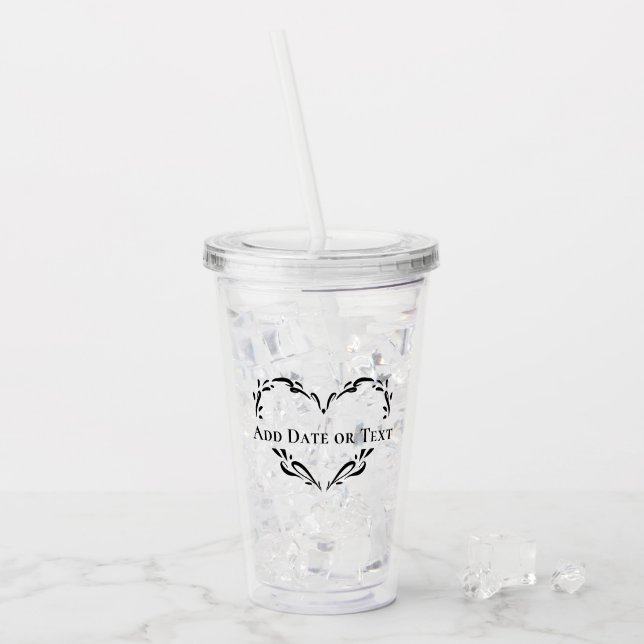 Personlig botanisk hjärtformad vigseltext med egen take away mugg (Framsida Ice)