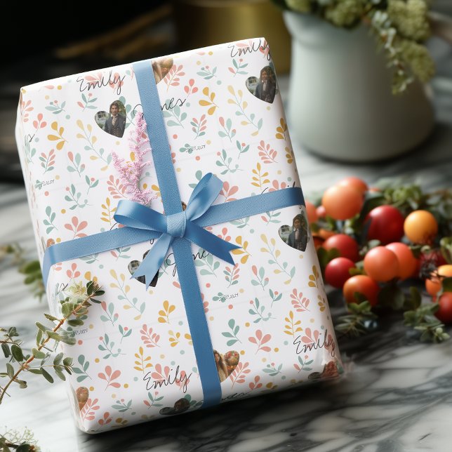Personlig botanisk romantik, namn och foton presentpapper (Skapare uppladdad)
