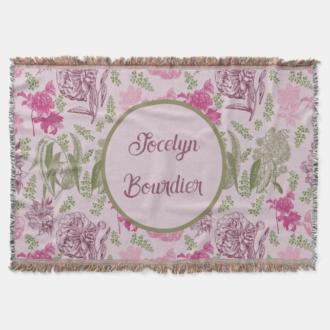 Personlig Botanisk Rosa Peony Eucalyptus Filt (Framsidan)