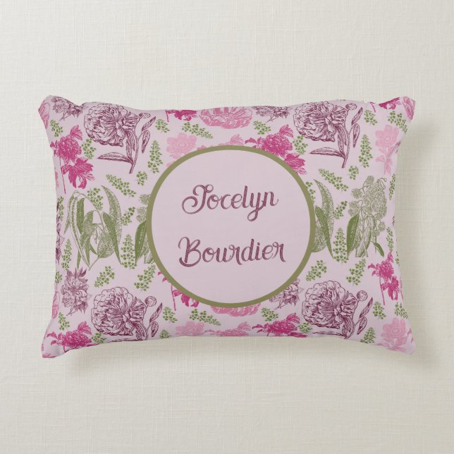 Personlig Botanisk Rosa Peony Eucalyptus Prydnadskudde (Framsidan)