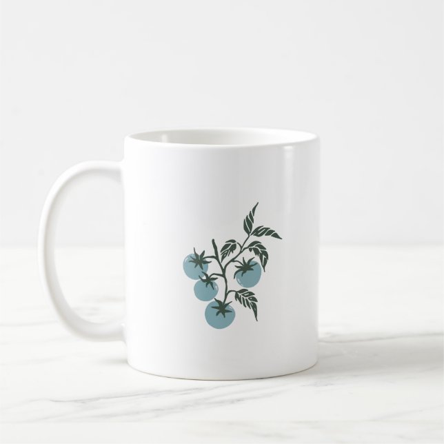 Personlig botanisk tomatgrensnamn Teal Kaffemugg (Vänster)