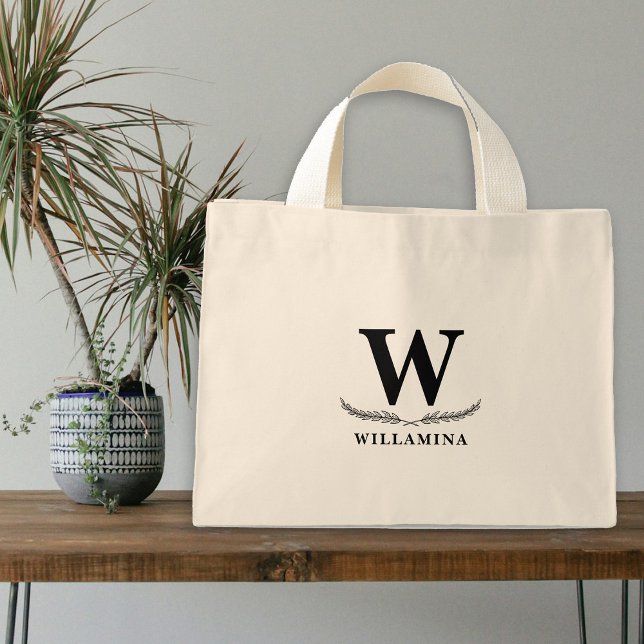 Personlig botaniskt monogram initialt mini tygkasse (Personalized Botanical Monogram Initial Mini Tote Bag)
