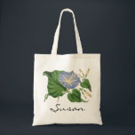 Personlig Botaniskt morgonglasögonbrynt Tygkasse<br><div class="desc">Bär allt i stil med personligens vintage till väskan. Ett vackert vintage blått och vitt morgonglorium är inneslutet i dess djupa grönt löv. Perfekt till väskan för en trädgårdsmästare eller en person som bara blommar i kärlek. Det är också en vacker lärargåva.</div>