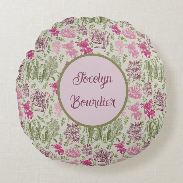 Personlig Botaniskt sändare Peony Eucalyptus Rund Kudde (Framsidan)