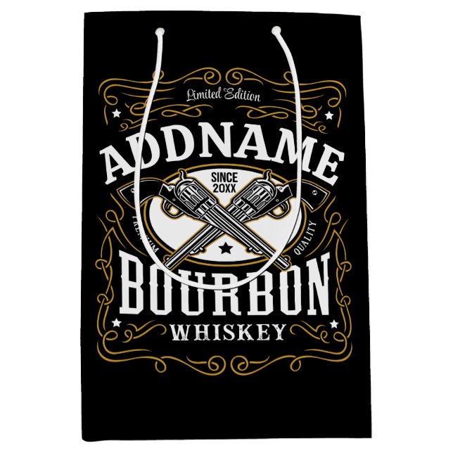 Personlig bourbon vintage pistoler whisky etikett (Framsidan)