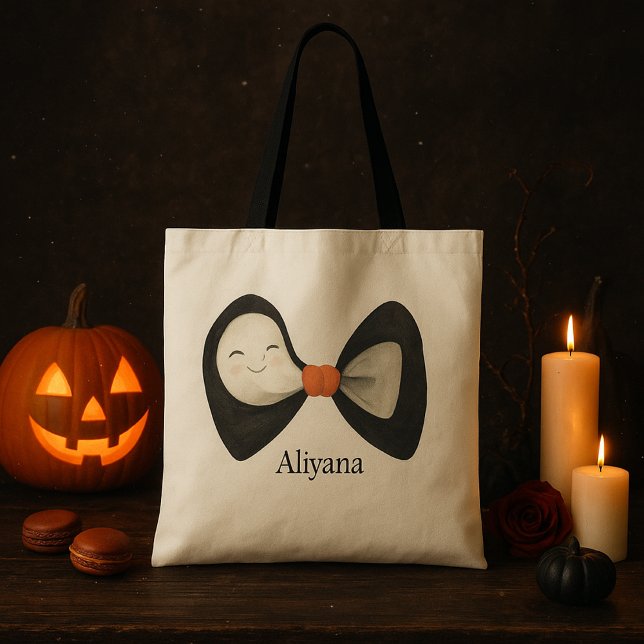 Personlig Bow Cute Boo Ghost Halloween Tygkasse (Skapare uppladdad)