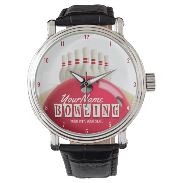 Personlig Bowling Ball Lanes Stift Retro League Armbandsur (Framsida)
