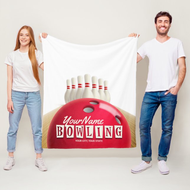 Personlig Bowling Ball Lanes Stift Retro League Fleecefilt (På plats)