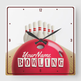 Personlig Bowling Ball Lanes Stift Retro League Fyrkantig Klocka