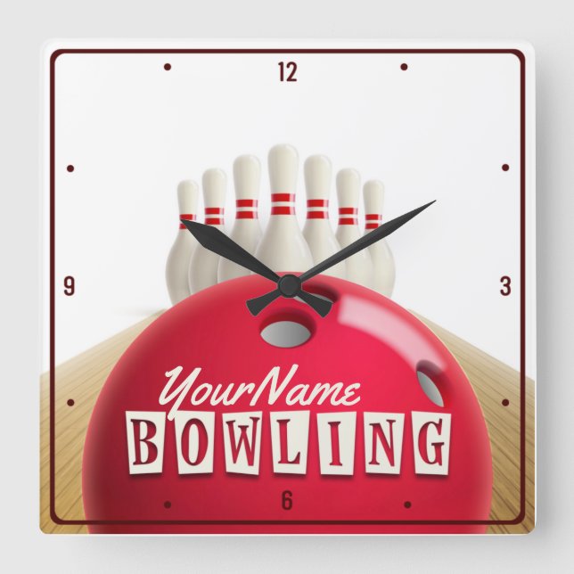 Personlig Bowling Ball Lanes Stift Retro League Fyrkantig Klocka (Framsida)