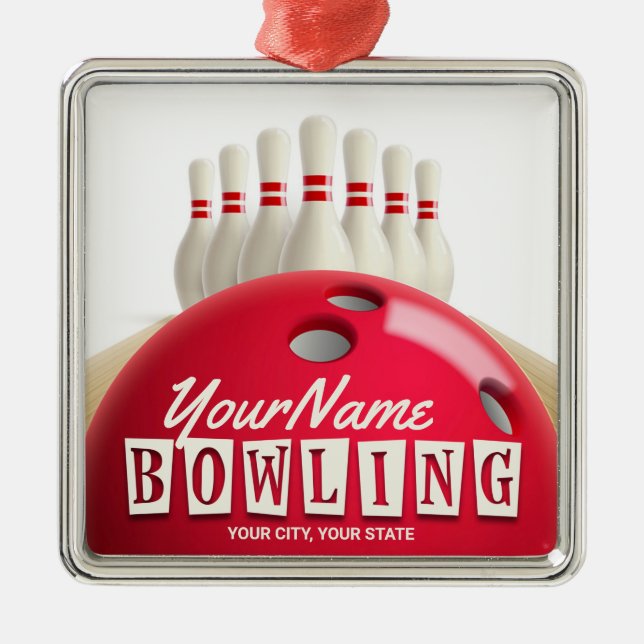 Personlig Bowling Ball Lanes Stift Retro League Julgransprydnad Metall (Framsidan)
