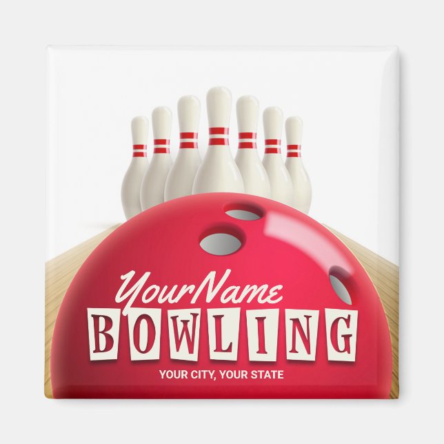 Personlig Bowling Ball Lanes Stift Retro League Magnet (Framsidan)