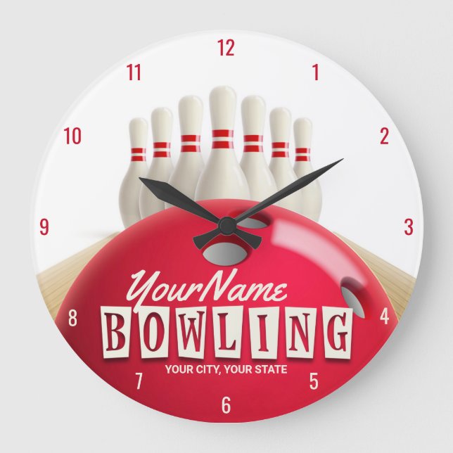 Personlig Bowling Ball Lanes Stift Retro League Stor Klocka (Framsida)