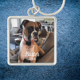 Personlig Boxer Foto Vit Typografi Fyrkantig Silverfärgad Nyckelring