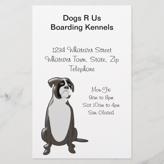 Personlig Boxer Hund design Boarding Kennels Flygblad (Framsidan)